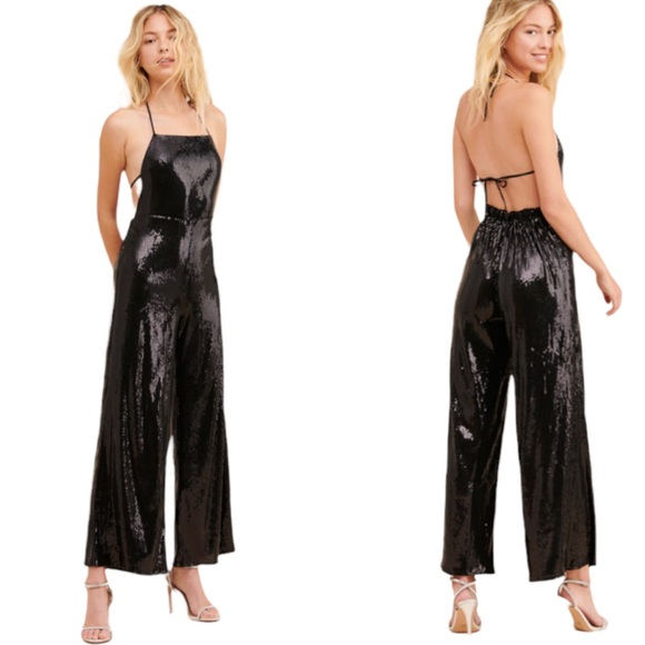 Urban Outfitters Pants - Urban Outfitters Black Sequins Elwood Strappy Halter Backless Jumpsuit XS